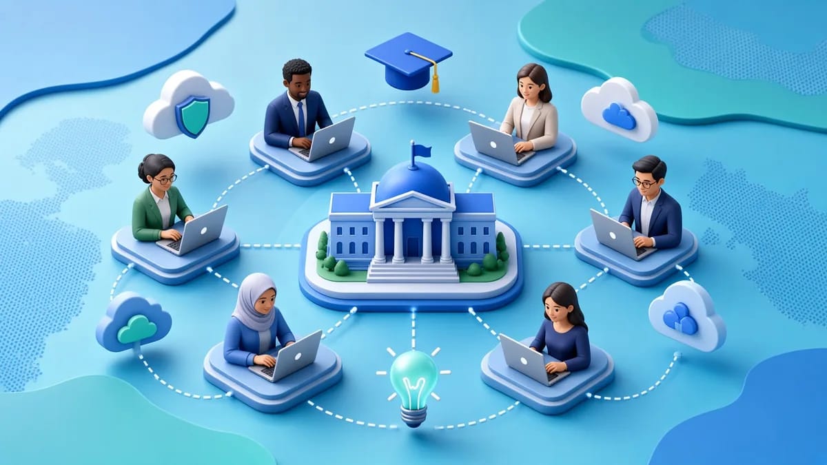 Policy diagram linking national skills agencies, sovereign cloud infrastructure, and capability assessment for workforce programmes