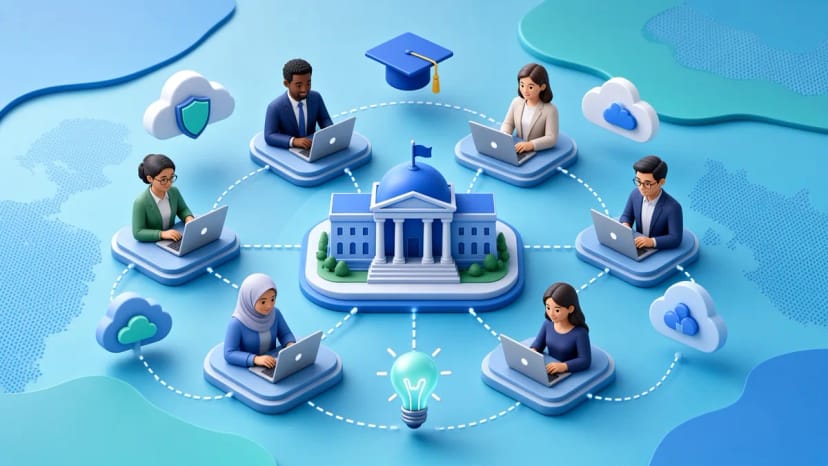 Policy diagram linking national skills agencies, sovereign cloud infrastructure, and capability assessment for workforce programmes